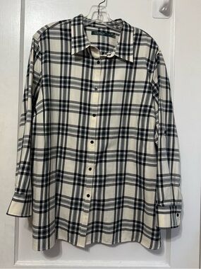 Lauren Ralph Lauren Black and Cream Plaid Button-Front Shirt